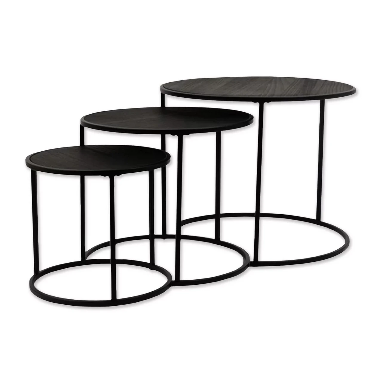 Xora set treh okroglih klubskih miz - 3 klubske mize različnih velikosti - v črni barvi