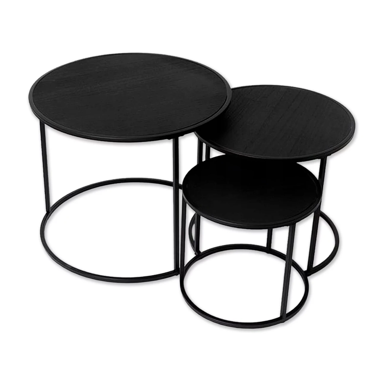 Xora set treh okroglih klubskih miz - 3 klubske mize različnih velikosti - v črni barvi
