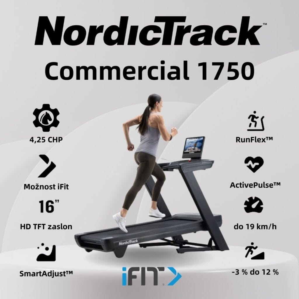 NordicTrack Commercial 1750 - tekalna steza - 4,25 CHP - 16″ HD zaslon na dotik - z letno naročnino na iFit in sprejem za vzdrževanje