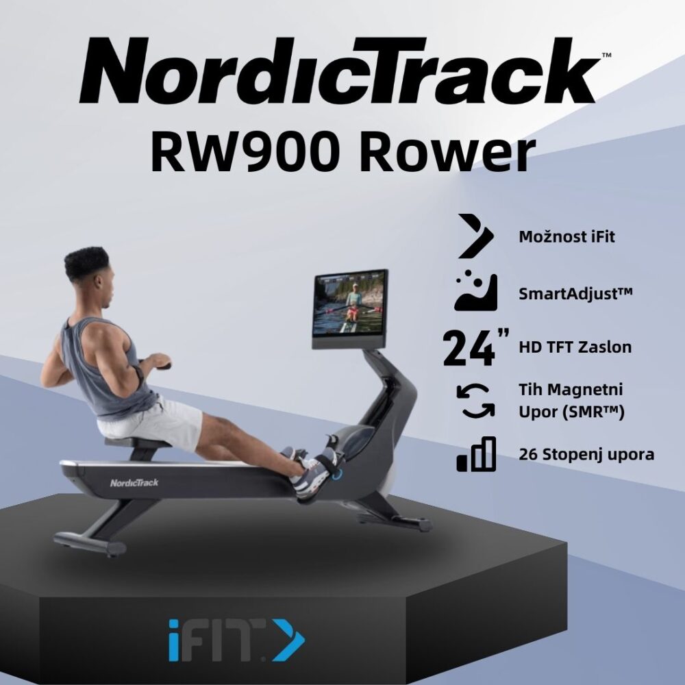 NordicTrack RW900 Rower veslaška naprava | 24-palčni vrtljivi HD-zaslon na dotik, 26 stopenj SMR-upora, Aluminijasto vodilo | Vadite po svojem načrtu
