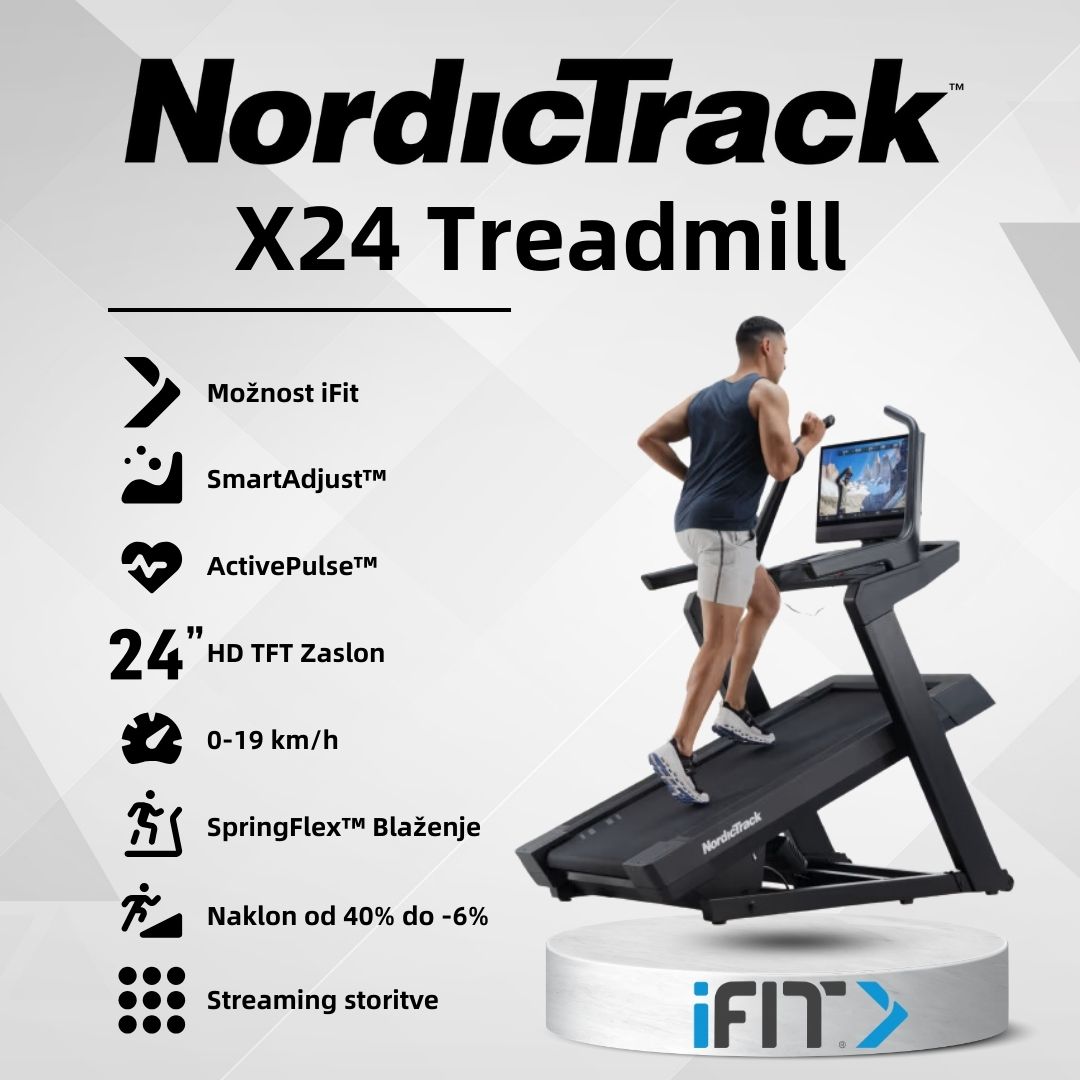 NordicTrack X24 tekalna steza | 24-palčni vrtljivi HD-zaslon na dotik, Hitrost do 20 km/h, Naklon −6 do 40 % | Vadite po svojem načrtu - slika 1