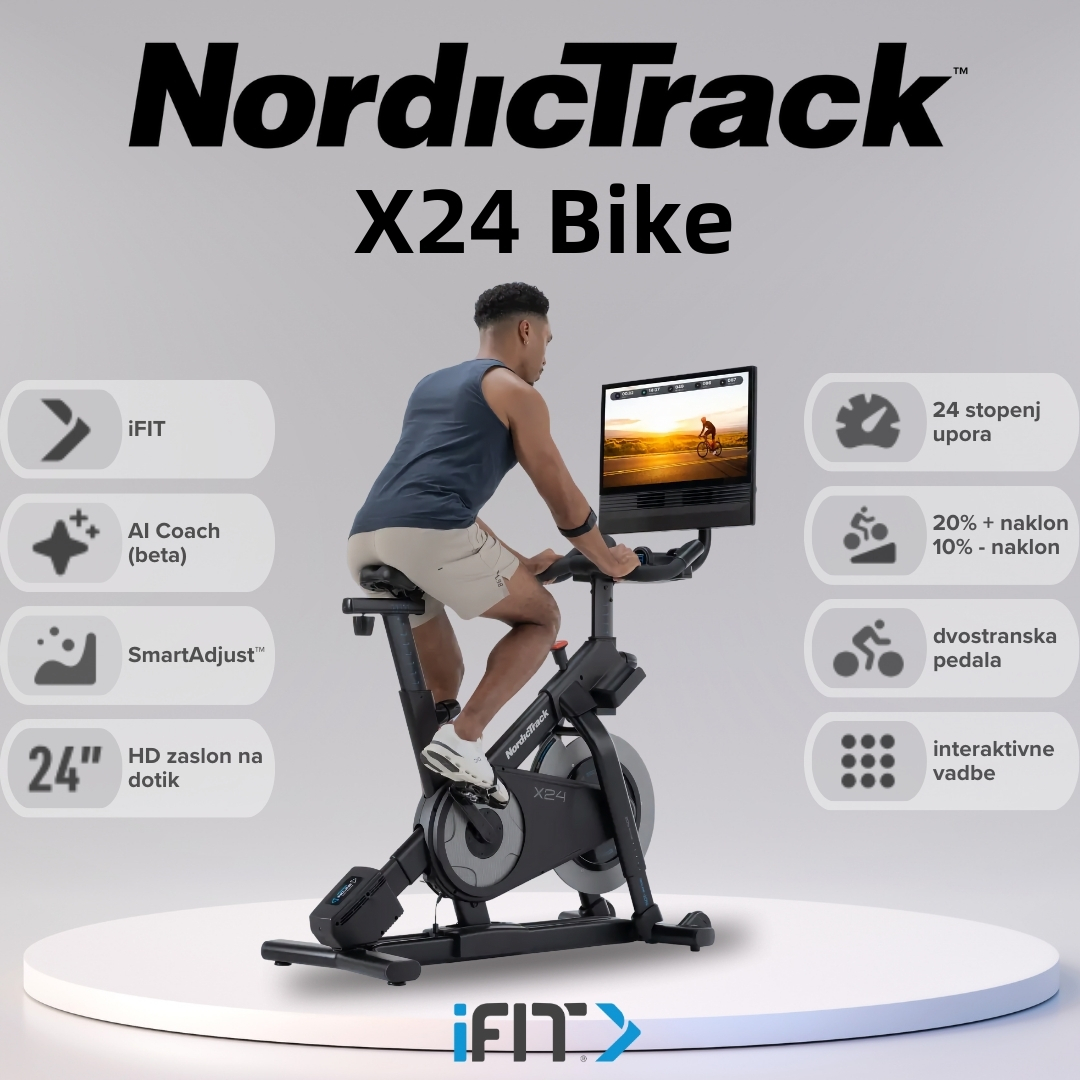 NordicTrack X24 Bike sobno kolo | Naklon od −10 do 20 %, 24-palčni vrtljivi HD-zaslon na dotik, 24 stopenj SMR-upora | Vadite po svojem načrtu - slika 1