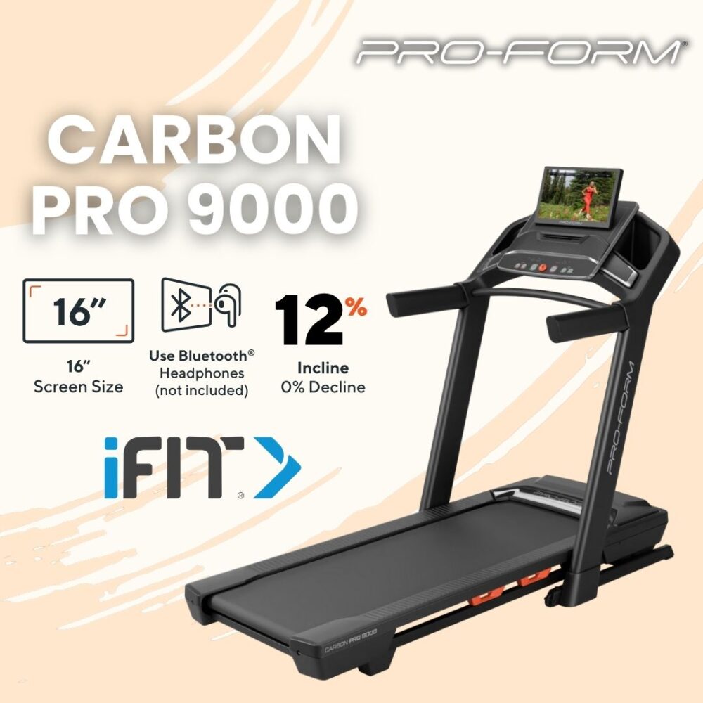 ProForm Carbon Pro 9000 tekalna steza | 3,6 CHP | 16″ HD zaslon | 0–12 % naklon | Več možnosti za vsak domači trening