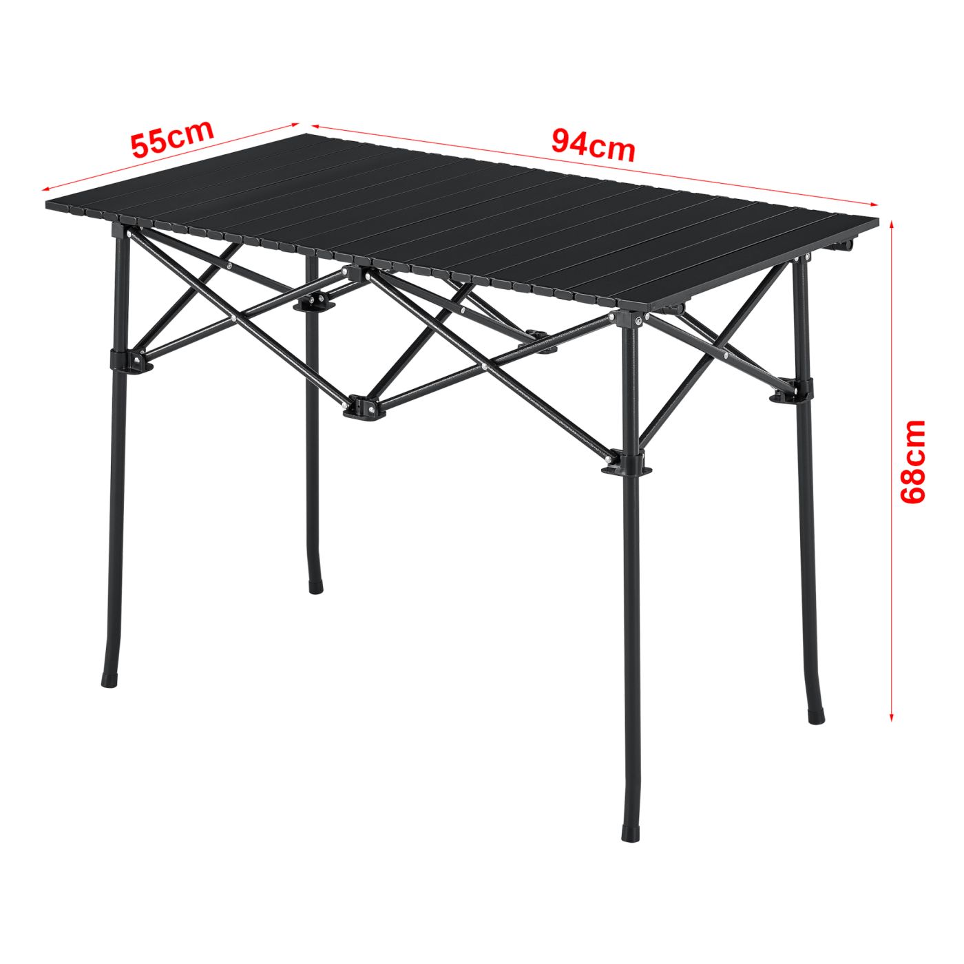 Zložljiva miza Castilenti iz aluminija v črni barvi, postavljena na vrtu.