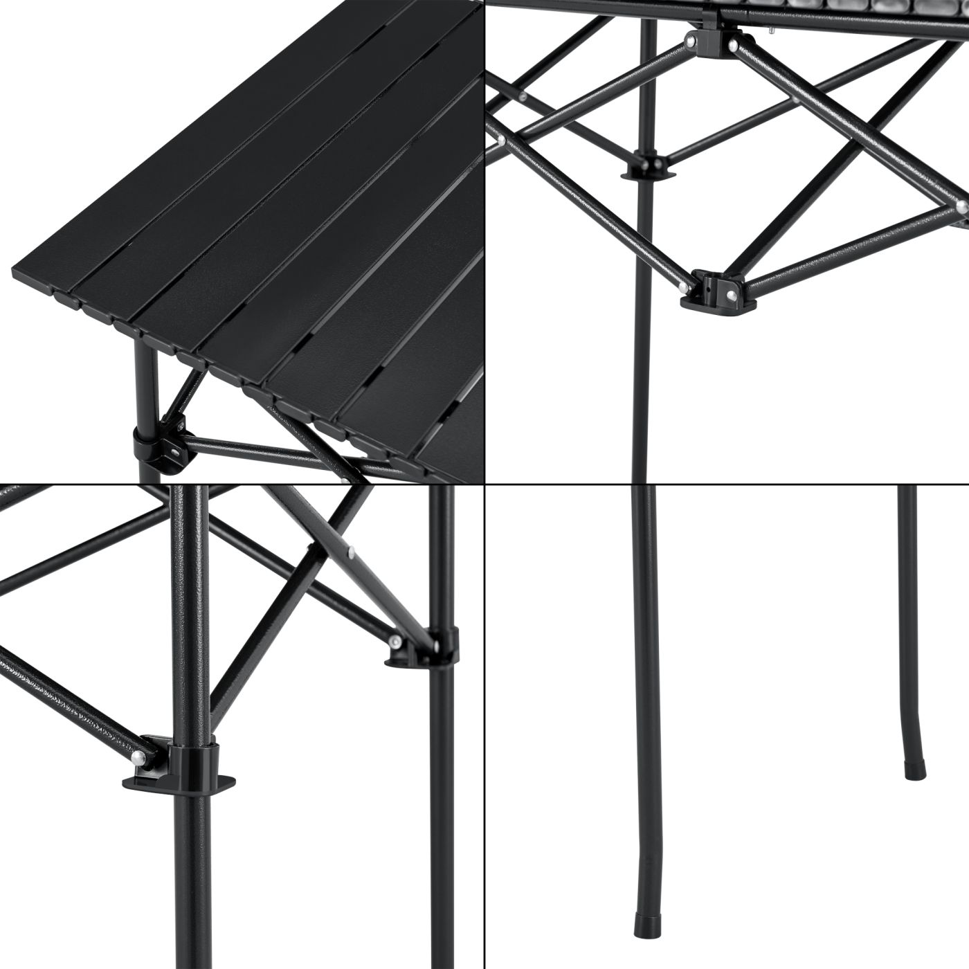 Zložljiva miza Castilenti iz aluminija v črni barvi, postavljena na vrtu.