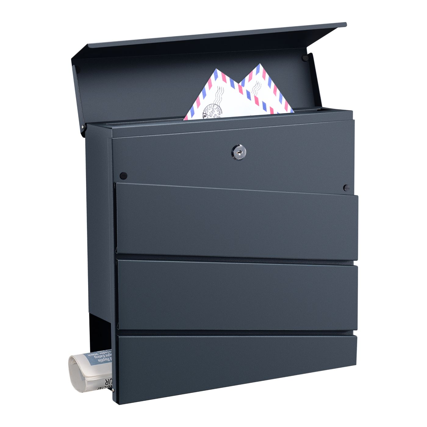 Poštni nabiralnik Achtrup - antracitno siv poštni nabiralnik z časopisno cevjo.