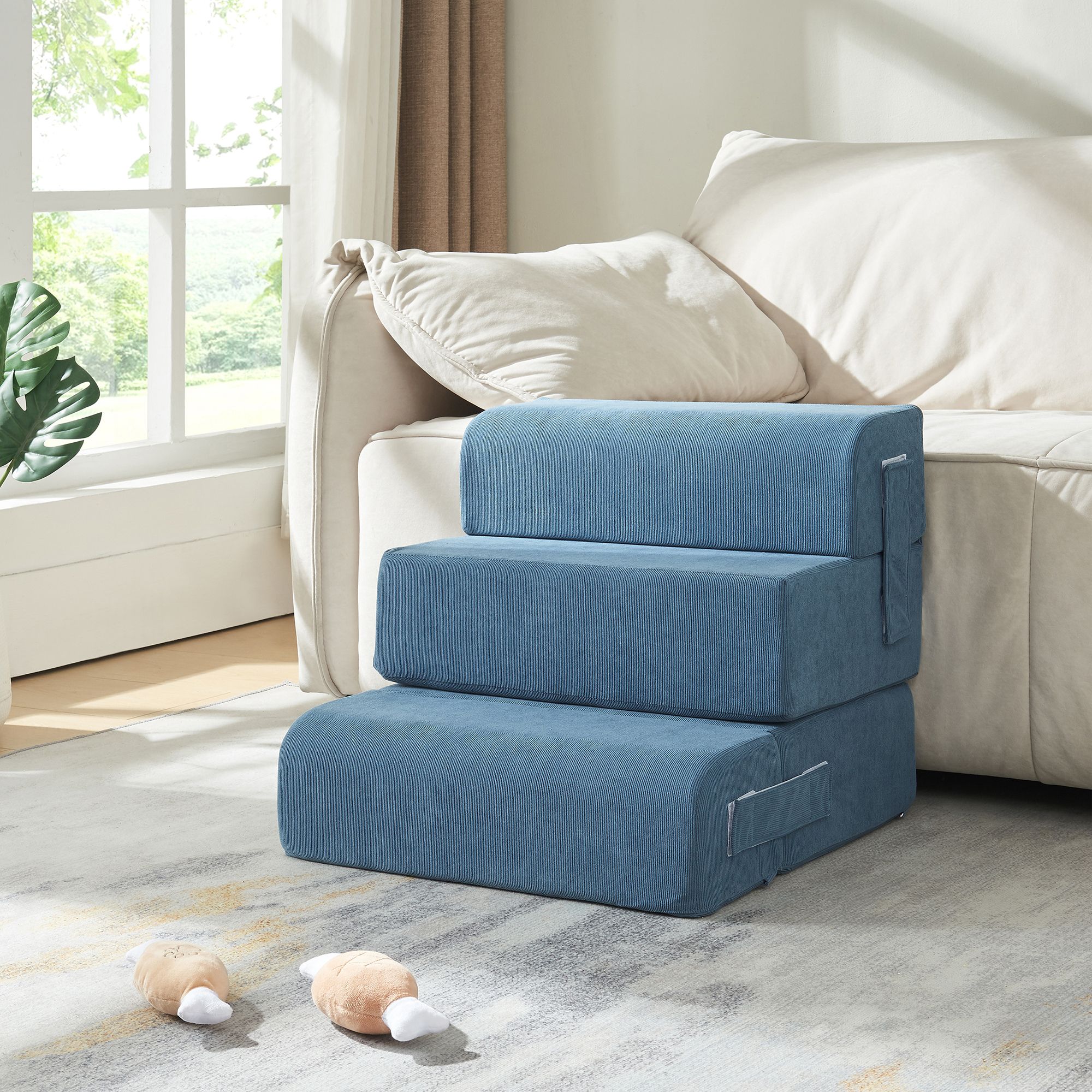 Modre stopnice za hišne ljubljenčke – 4-delne z zaobljenimi robovi